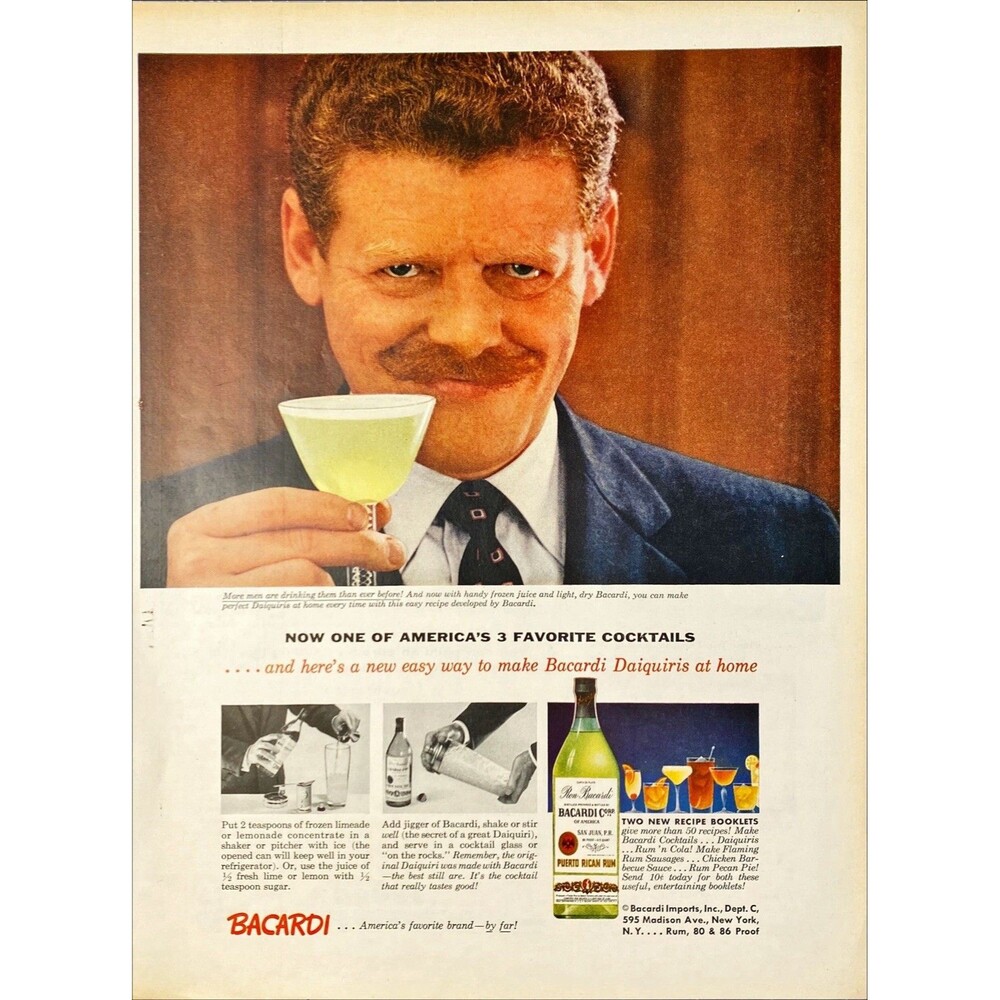 Bacardi Rum "One of America's 3 Favorite Cocktails" Vintage Print Ad 1957